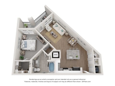 Floor plan for 1 bed, 1 bath, 796 sqft